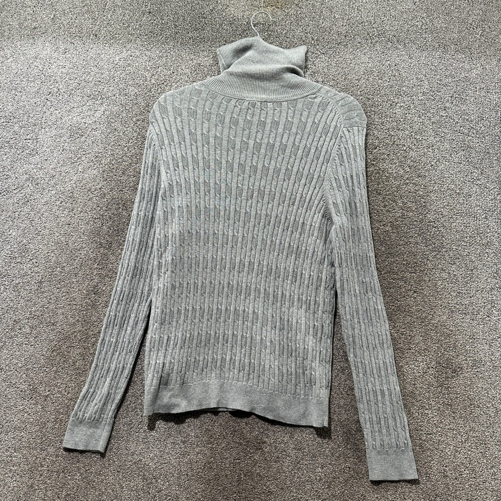 Talbots Women Gray Cotton Cable Knit Ribbed Turtleneck Sweater Large